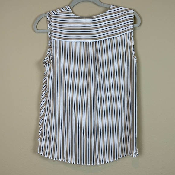 NWT Adrianna Papell Black/White/Tan/Cream Sheer Striped Sleeveless Wrap Blouse - Picture 5 of 10